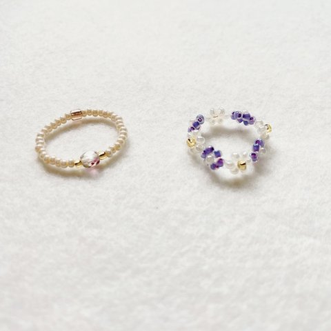 purple flower & purpleチェコビーズ ring　set 2つで400yen 