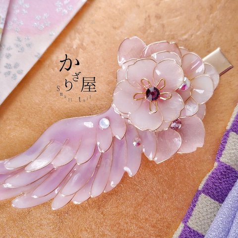 （B）初染め桜と淡夢色の翼のヘアクリップ（hair ornaments of wing〜girl in birdcage〜）