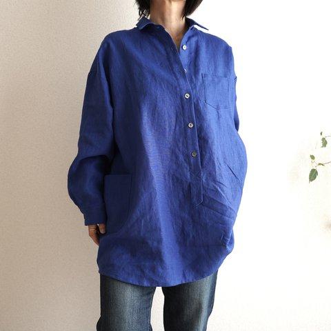 リネンのロングシャツ　ブルー　No.265-09