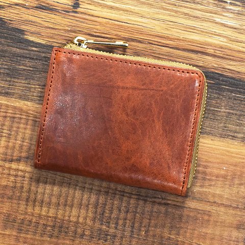 姫路産 馬革 コードバン ミニ財布 仕分け上手で、整理しやすい。 L字ファスナー コンパクト オレンジ 本革 JAW015