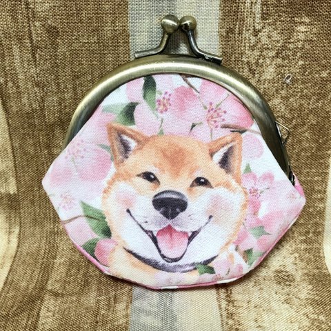 がま口財布S 柴犬と桜