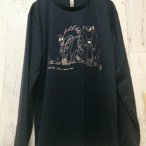 童絵師　ロングスリーブシャツ　Navy 猫旅屋