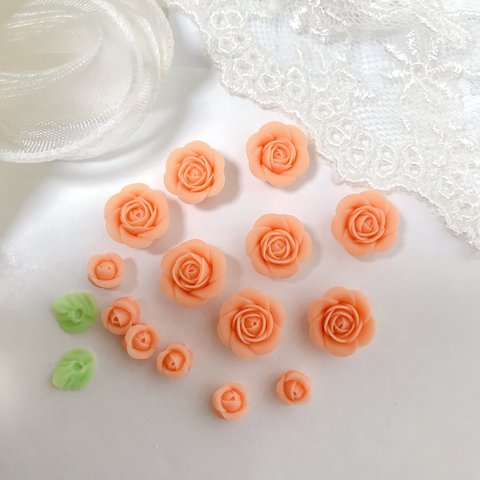 オレンジ　ビタミンカラー　ハンドメイド パーツ    材料  薔薇  4