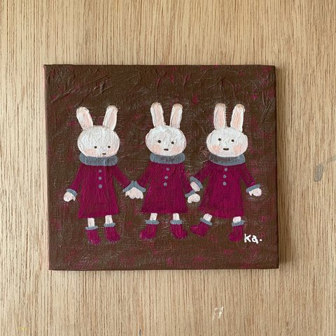 「magenta rabbits」アクリル原画　ミニキャンバスボード