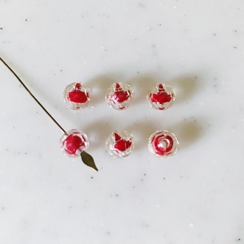 Vintage Clear Red Faceted 8mm Beads