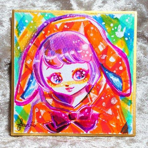 🧡Cute rabbit🐰【7.6×7.6センチ  ミニ色紙  原画イラスト】