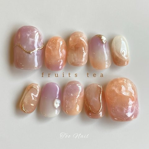 fruits tea🍊🍑🍇🫖うるうるニュアンスネイル