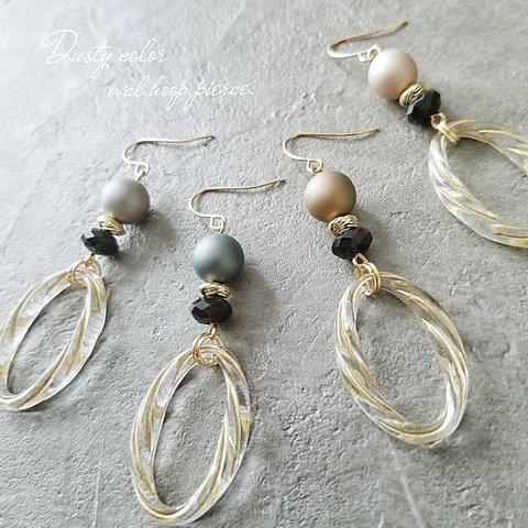 【5color】Dusty color♡oval hoop pierce