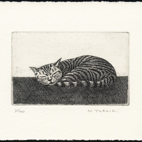 お昼寝の猫/銅版画 (作品のみ）