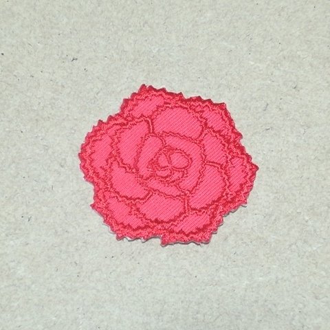 縁取り刺繍カーネーションの花ワッペン/レッド・赤
