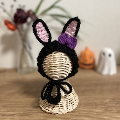 ハロウィン🖤🐰ブラックうさぎ ニット帽 