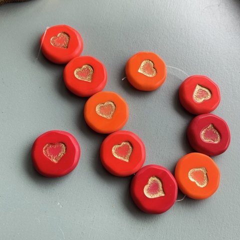 【1コずつ販売】#czech beads#チェコビーズ　heart♡21㍉　mix/bronze