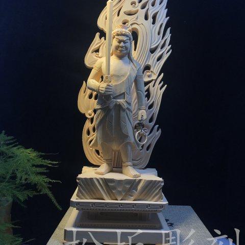 仏教工芸品 不動尊 不動明王 木彫り細密彫刻 仏師彫り 仏壇 仏像 高さ37cm