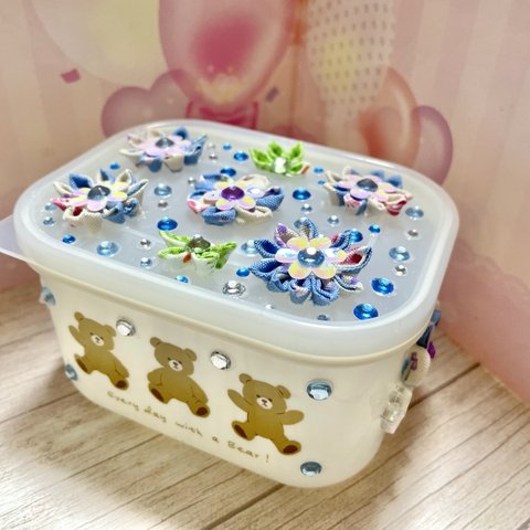 ちりめんつまみ細工のテディベアクリアBOX☆値下げしました☆