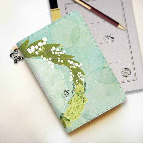 【名入れオーダー】5月　誕生花のタブレットケース　Mサイズ　蝶チャーム付き