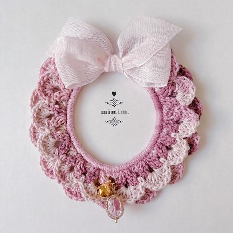 【New!!】Antique flower＊* old pink ダブルフリルレース首輪  [wf-110]