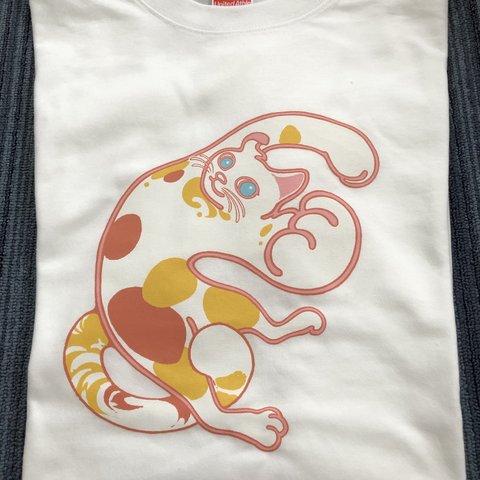 男女兼用 三毛猫　ねこぱんち Tシャツ  綿100%