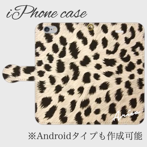 名入れ可能♡オフホワイトレオパード風手帳型スマホケース♡iPhone以外も対応機種多数あり♪