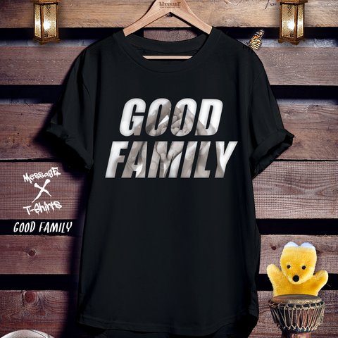 ファミリーメッセージ黒Tシャツ「GOOD FAMILY」