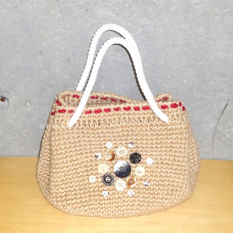 貝ボタン麻ひもタックBag