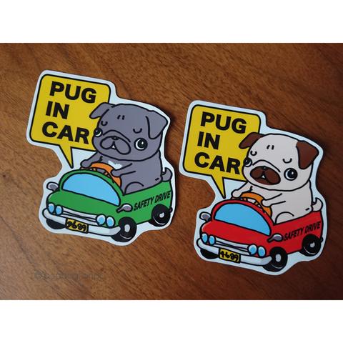 pug in car