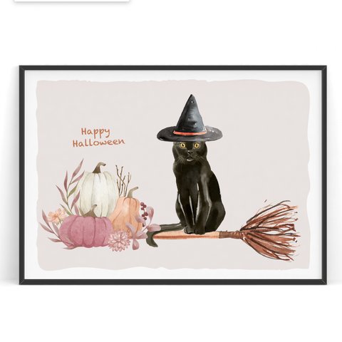 黒猫 北欧 ポスター 【 ハロウィン No.3】　秋のイベントを盛り上げるHalloweenポスター！　パンプキン