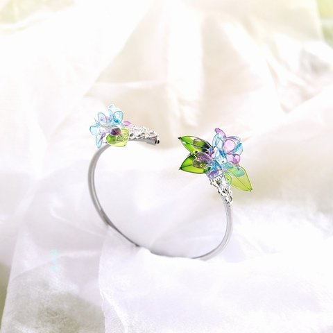 【特集掲載】  ﾟ･*:.｡.  紫陽花 ブレスレット  .｡.:*･ﾟ   【メルヘンカラー】ワイヤーアクセサリー ディップアート  梅雨 春 初夏 和装