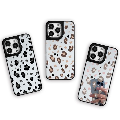 Leopard♡　ヒョウ柄×ハート　耐久性グリップミラーケース　iPhoneケース