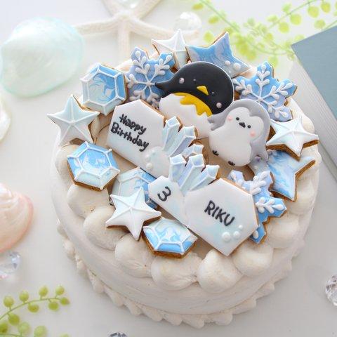 【アイシングクッキー】　ペンギン　誕生日　プレゼント　ケーキトッパー　名入れ