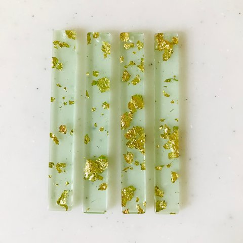 Clear Green Gold Powder Rectangle Pendant Tops