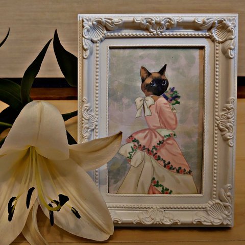 【アートプリント】複製画 ハガキサイズ シャム猫の肖像画