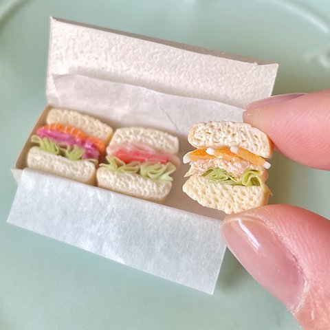 〈3点SET〉ミニチュアフード　サンドイッチのお昼ご飯