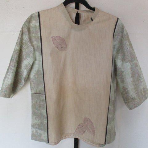 ７４９６　紬の着物で作ったプルオーバー　#送料無料