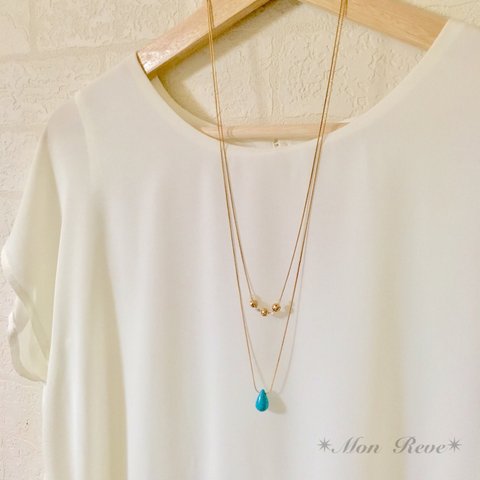 再販4♡bleu turquoise & motifs or* ロングネックレス