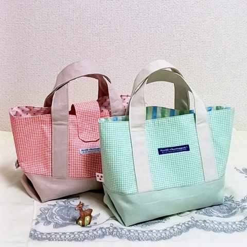 【爽やかmint🍀×ギンガムチェックの手提げbag】