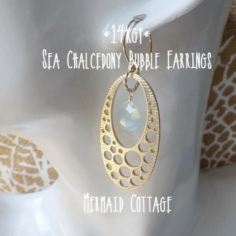 *14kgf*Sea Chalcedony Bubble Earrings＊カルセドニー/ピアス・イヤリング