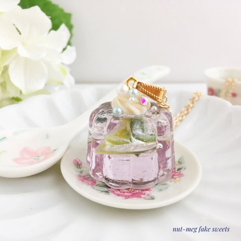 ゼリーのネックレスmini(ミント)(Mint jelly necklace)(フェイクスイーツ/スイーツデコ/食品サンプル/レジン)