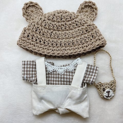 ちびぬい服　ハンドメイド♪  服上下とクマの帽子とかばんの4点セット