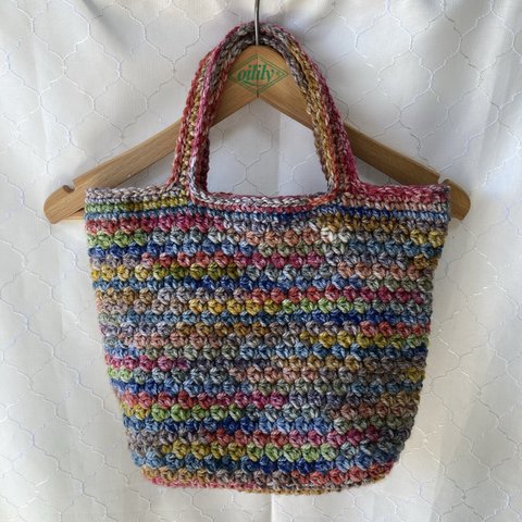 🌸ニットバッグ🌸 カラフルな柄編みバッグ