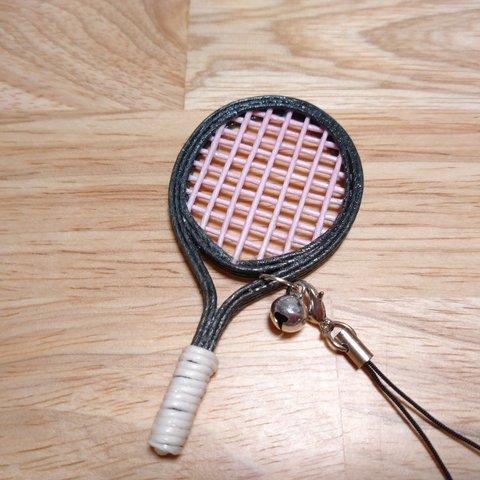 オリジナルテニスラケットのストラップ  （ 黒×ピンク×白） 
