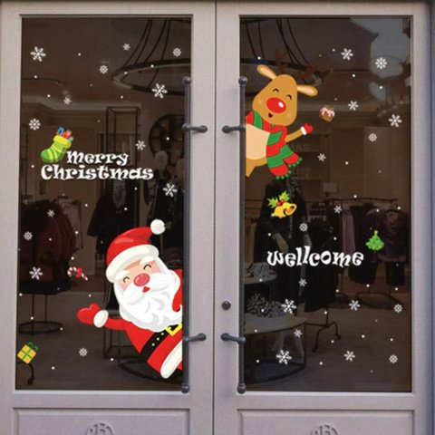 ウォールステッカー S104　北欧　クリスマス　サンタクロース　トナカイ　新年　DIY 窓飾り　窓シール　インテリアシート　剥がせるシール 　送料無料