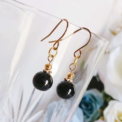 【8月の誕生石】黒瑪瑙 オニキス 天然石 ピアス イヤリング [August birthstone] Onyx natural stone earrings 玛瑙黑色天然石耳环 天然石耳環