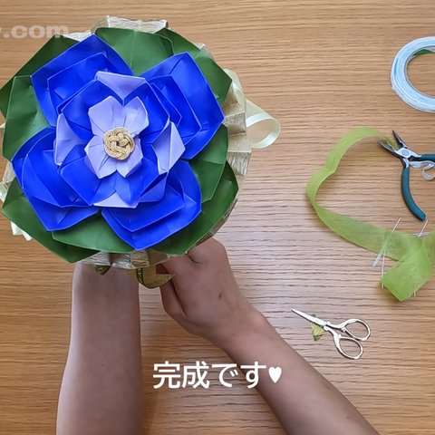 Paper flower kit with video/Purple leaf peony Origami bouquet kit  