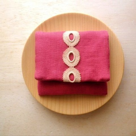 mini purse pouch (lace & linen pink)