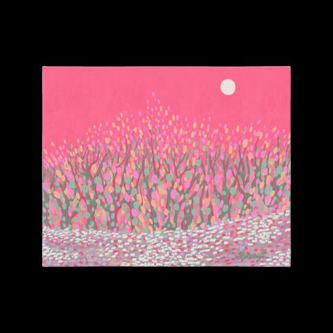 【だれもしらないひみつのばしょ】　キャンバスアート　インテリア　ピンク　絵画　絵　風景画　心象画　森　木　花