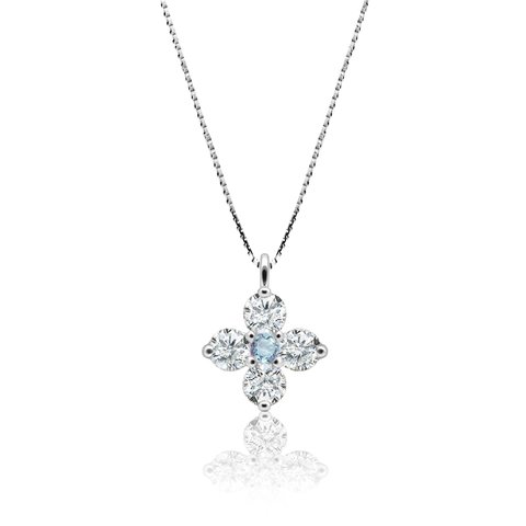 11月 誕生石 ブルートパーズ プラチナ ダイヤモンド 天然石 花 の モチーフ ペンダント ネックレス 美輪宝石