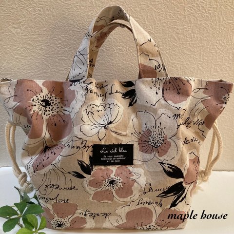 エアリーbag 🌿　大きな花柄ピンク