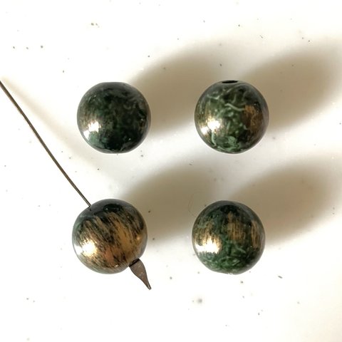 Vintage Green Gold Marble 14mm Beads