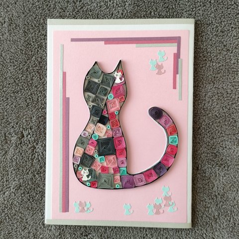 猫型推しピンクフレームアートメッセージカード