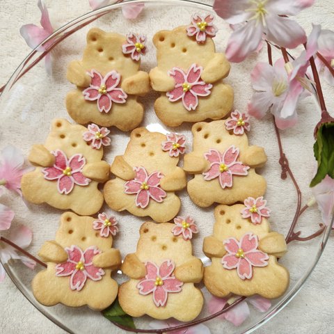 カラークッキー くまﾁｬﾝ🐻と桜🌸【８枚ｾｯﾄ】詰合せ✨